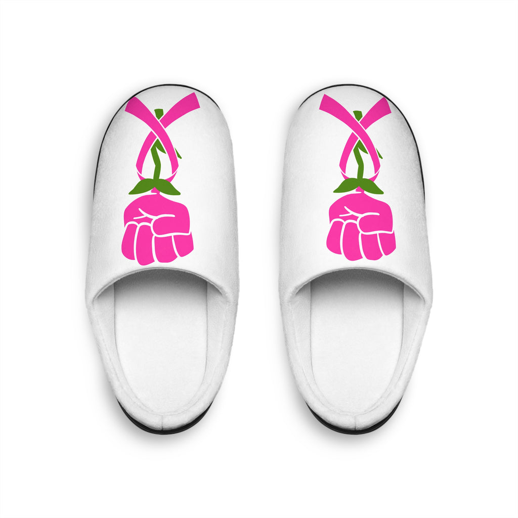 Pink Ribbon Rose Fist Women's Indoor Slippers | Breast Cancer Awareness