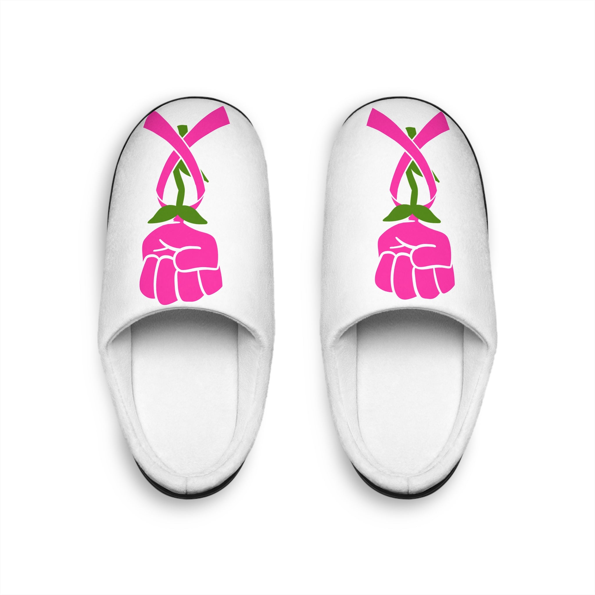 Pink Ribbon Rose Fist Women's Indoor Slippers | Breast Cancer Awareness
