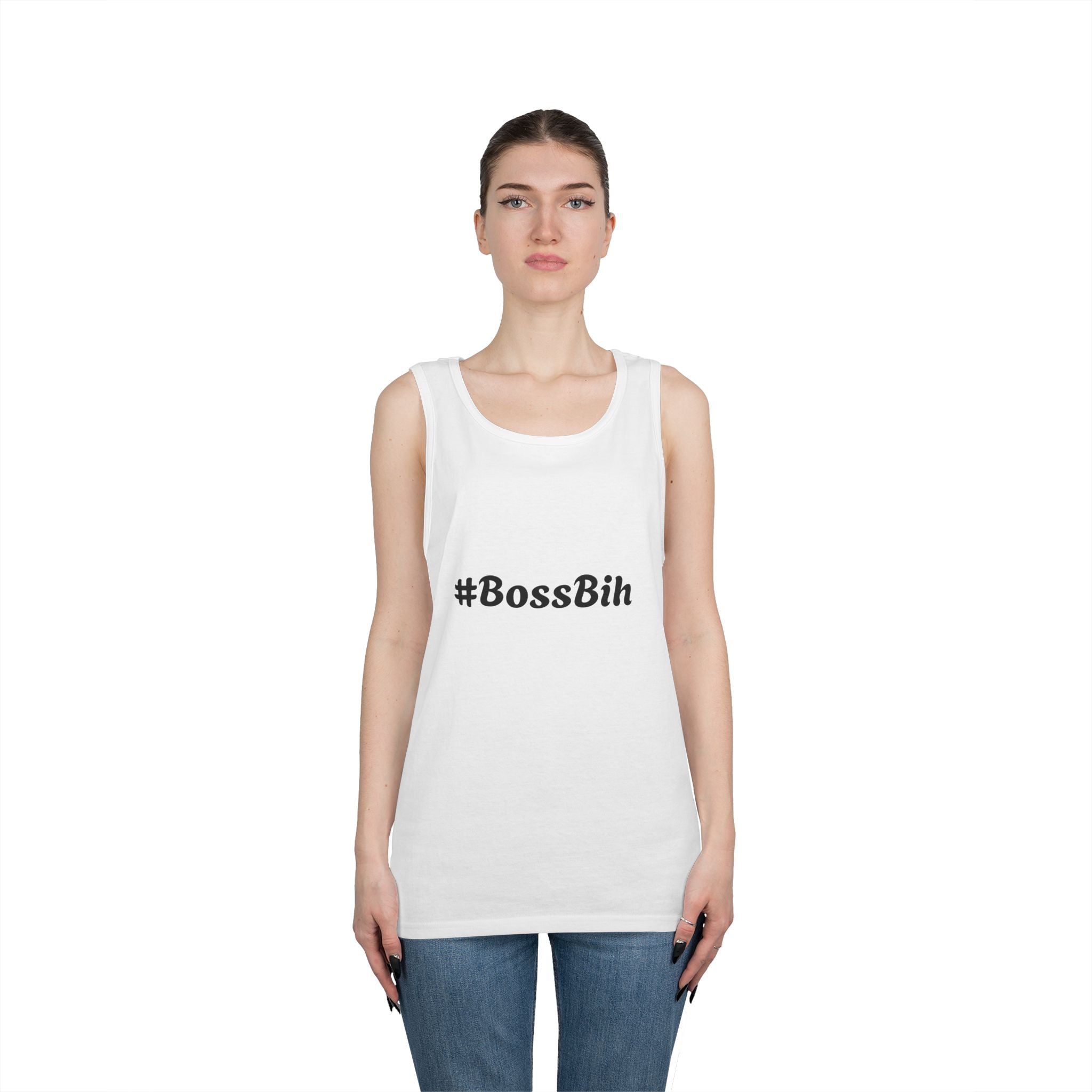 #BossBih Tank Top | Hashtag Script Text Tee, Feminine Empowerment